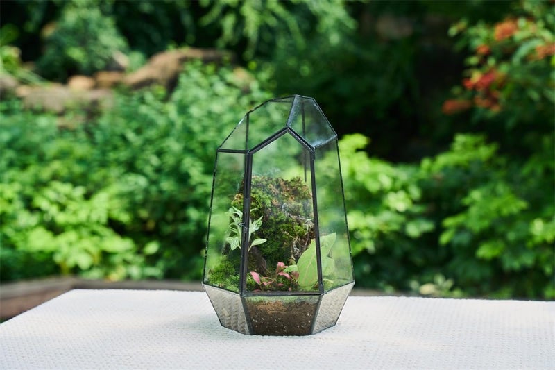 FISCRAT Metal Geometric Glass Planter | 7.9 * 6.9 * 9.8inch Rust-Proof Indoor/Outdoor Planter for Succulents, Air Plants | Space-Saving Vertical Design,a for Apartment Living and Plant Lovers - Image 3
